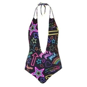 Jaded London Neon Sign Print Plunge Swimsuit